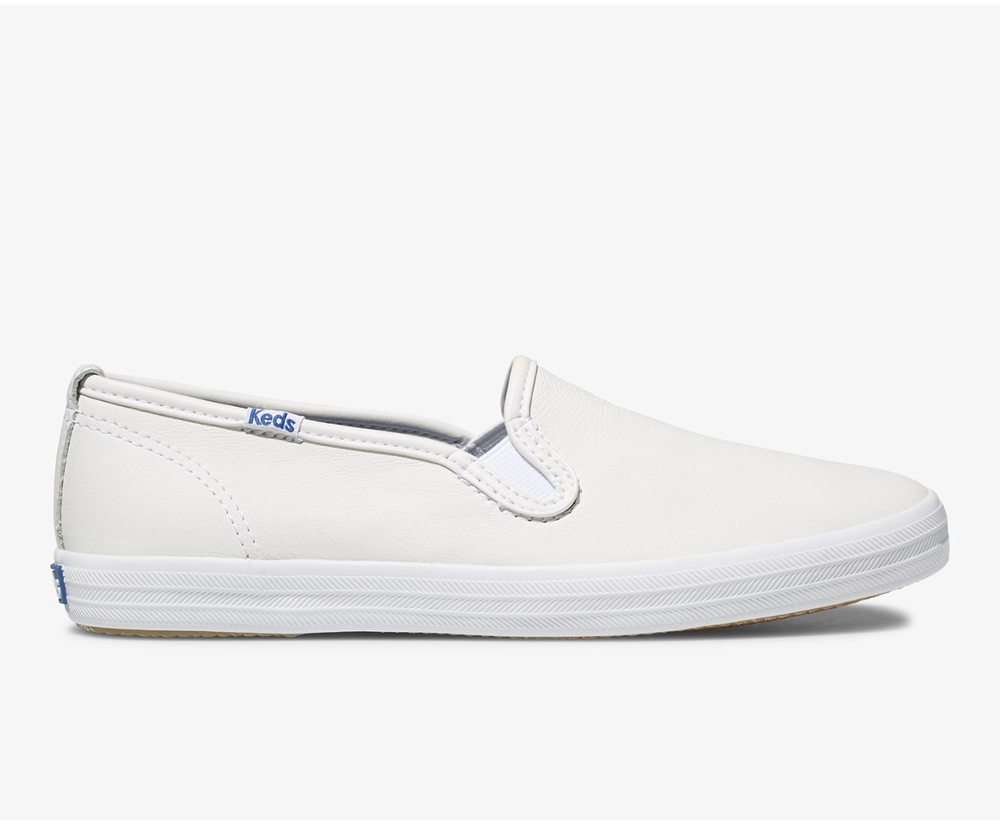 Slip Ons Keds Femme Blanche - Champion Slip On Cuir - 671-YIABNS